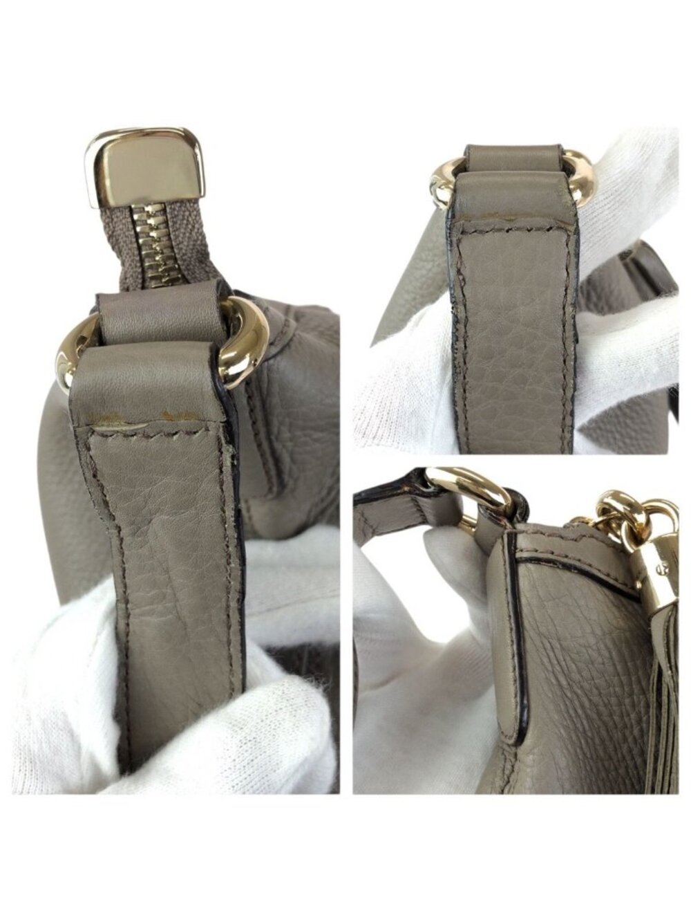 Gucci Soho Interlocking Tassel Gray Gold Leather Shoulder Bag - Picture 6 of 9